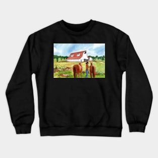 Horse Barn Homecoming Original Watercolor Crewneck Sweatshirt